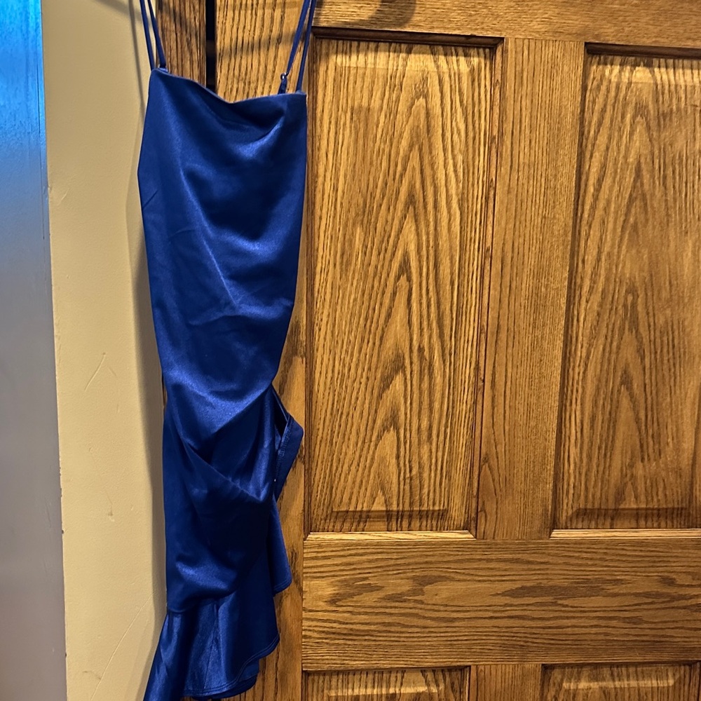 Elegant Blue Satin Prom Dress